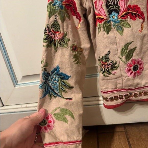 ASOS Beige Floral Embroidered Bomber Jacket Springs Summer - Picture 5 of 14